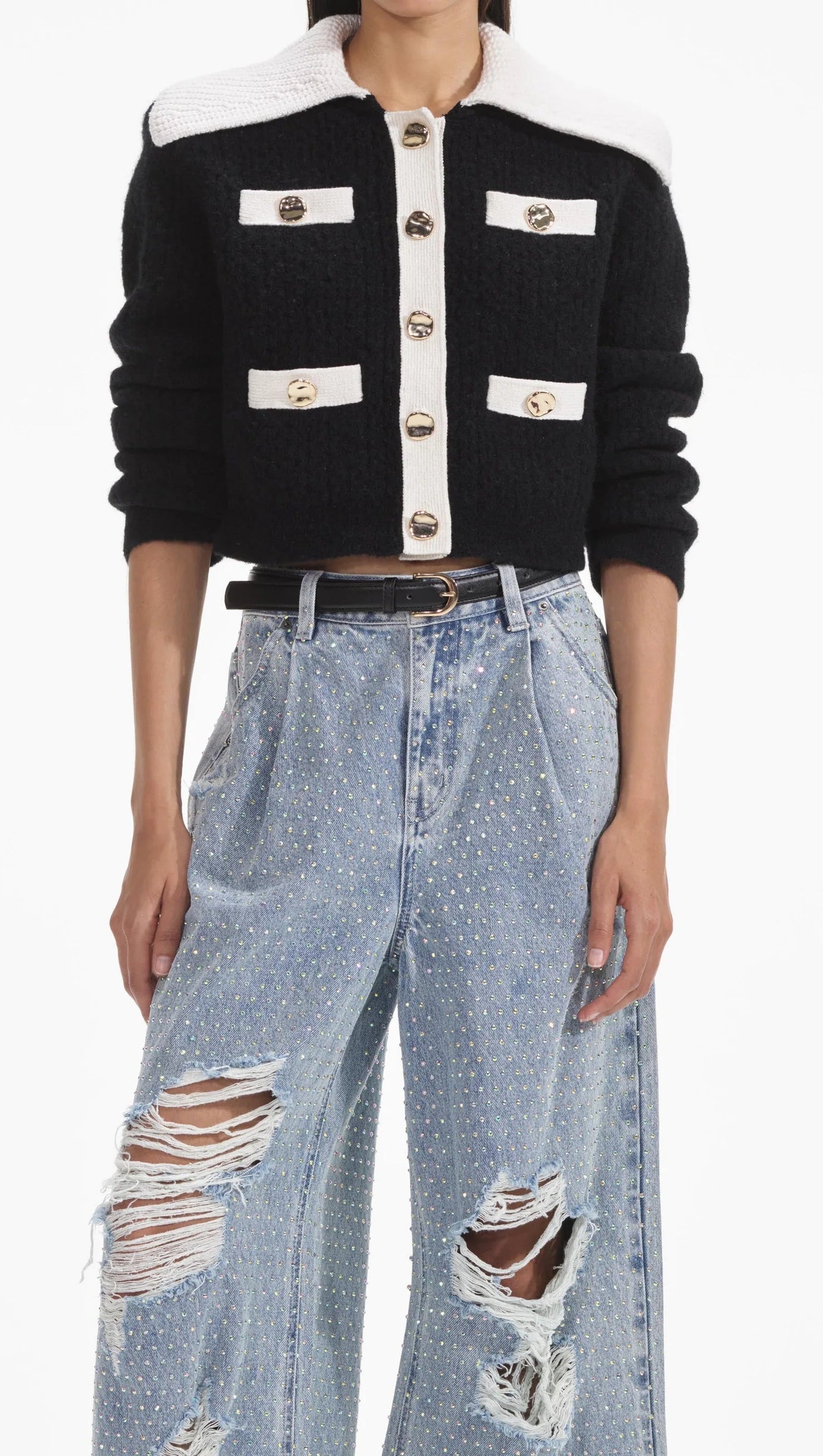 BLACK CONTRAST CASHMERE BLEND CARDIGAN