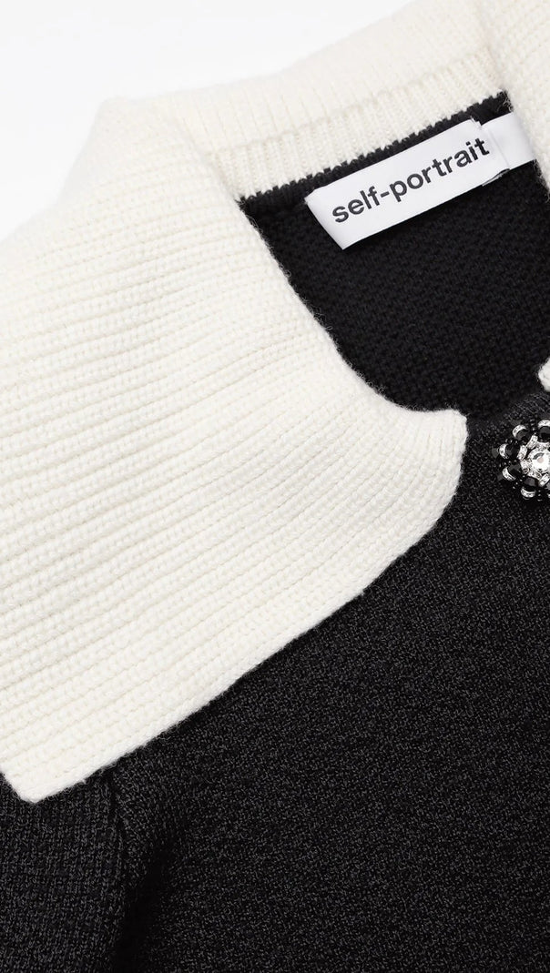 AIIZIE BLACK KNIT CARDIGAN WITH CONTRAST COLLAR - product image