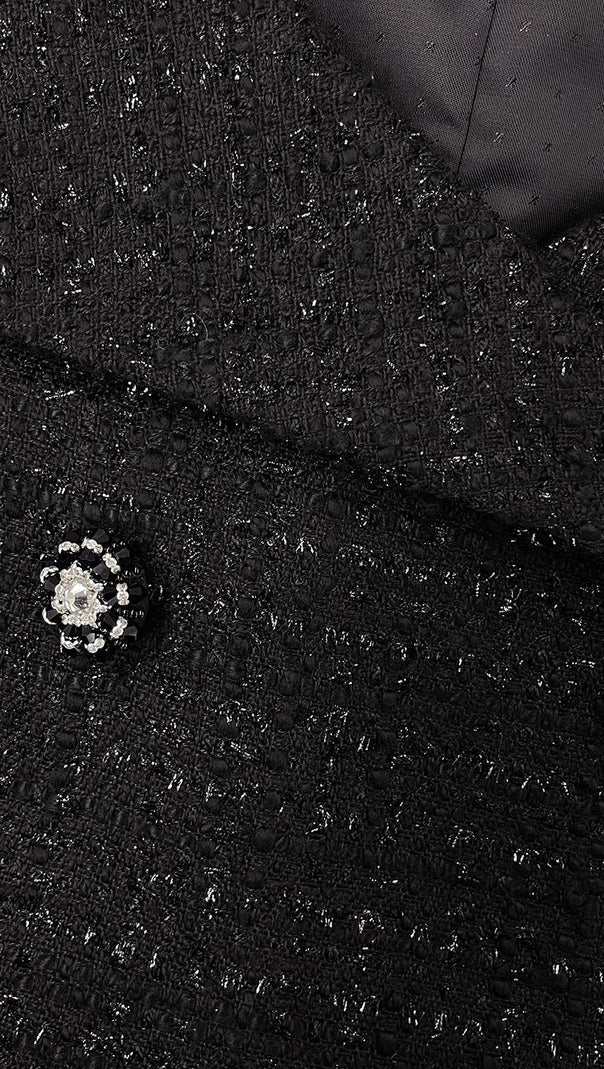 AIIZIE BLACK OFF SHOULDER BOUCLE MIDI DRESS - product image