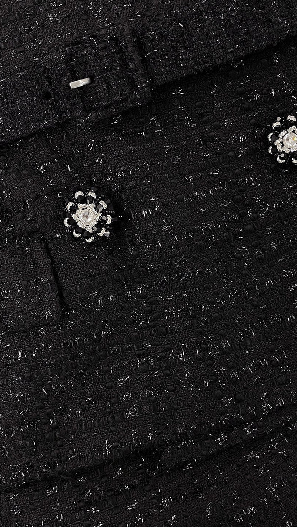 AIIZIE BLACK OFF SHOULDER BOUCLE MIDI DRESS - product image