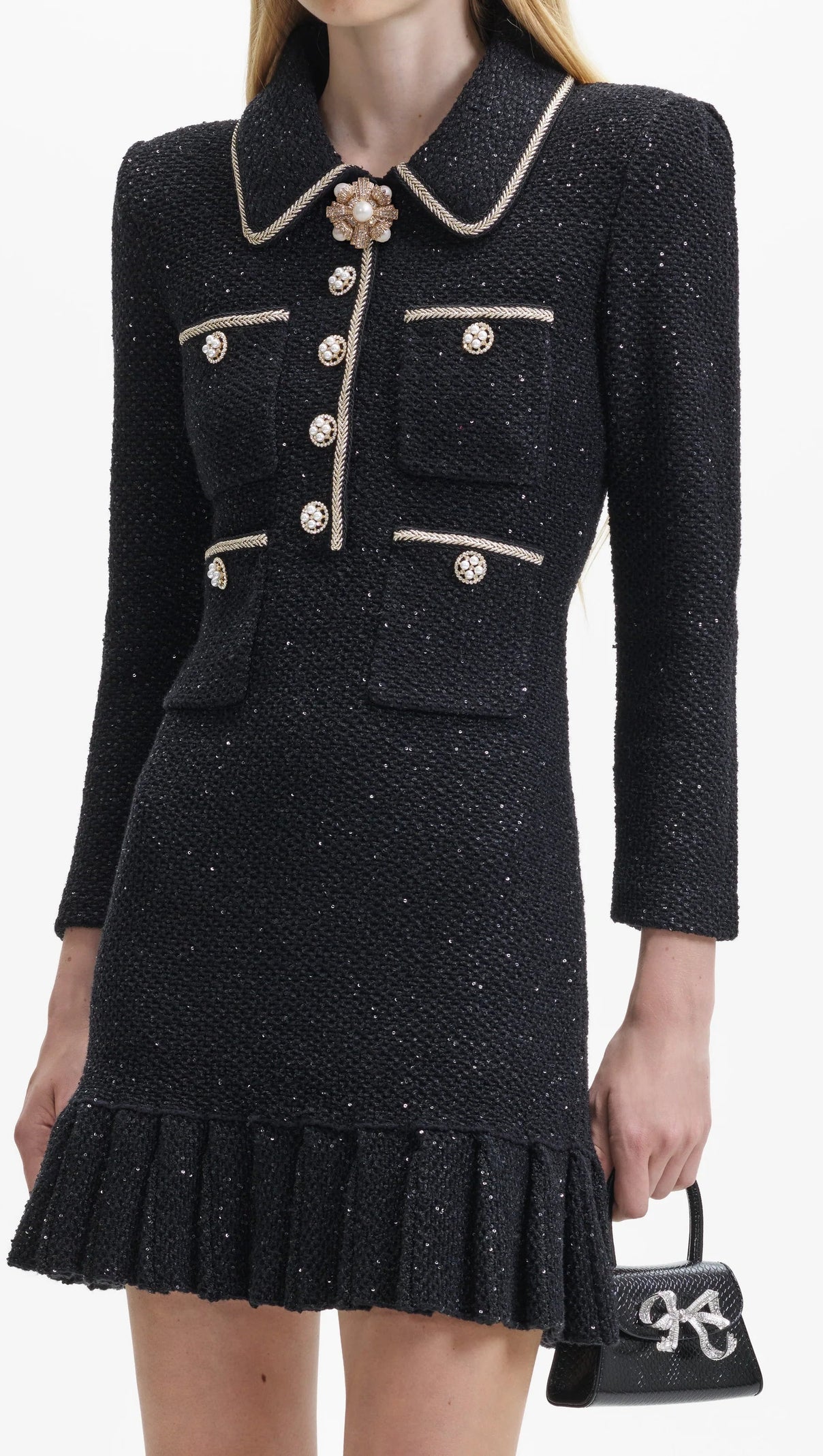 AIIZIE BLACK SEQUIN KNIT MINI DRESS - product image