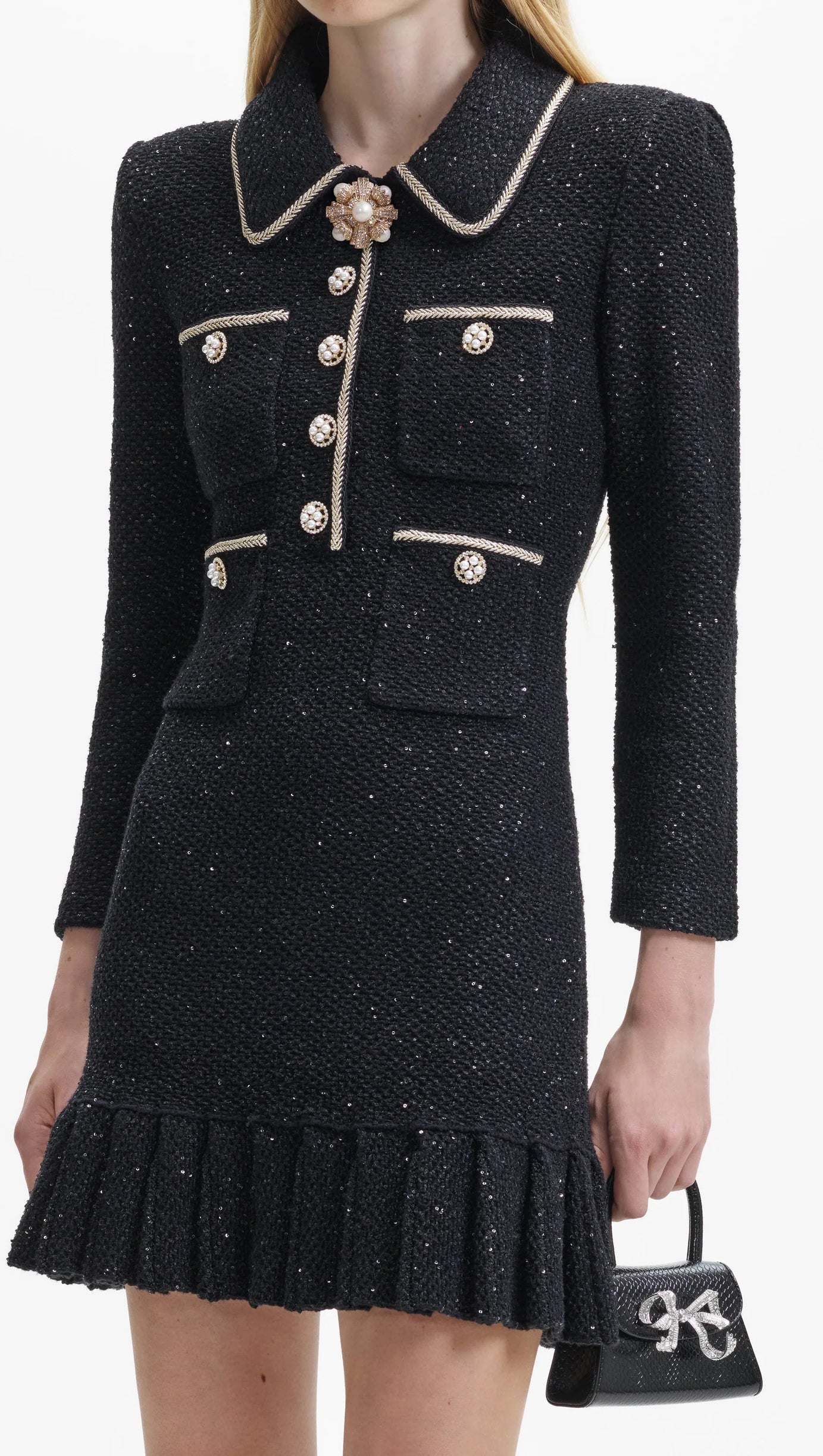 BLACK SEQUIN KNIT MINI DRESS