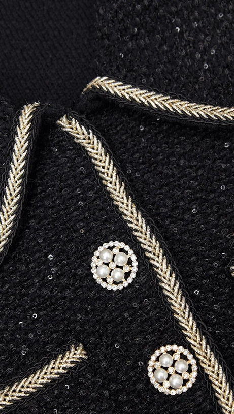 BLACK SEQUIN KNIT MINI DRESS