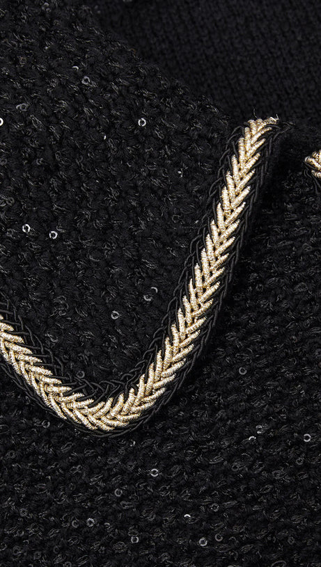 BLACK SEQUIN KNIT MINI DRESS