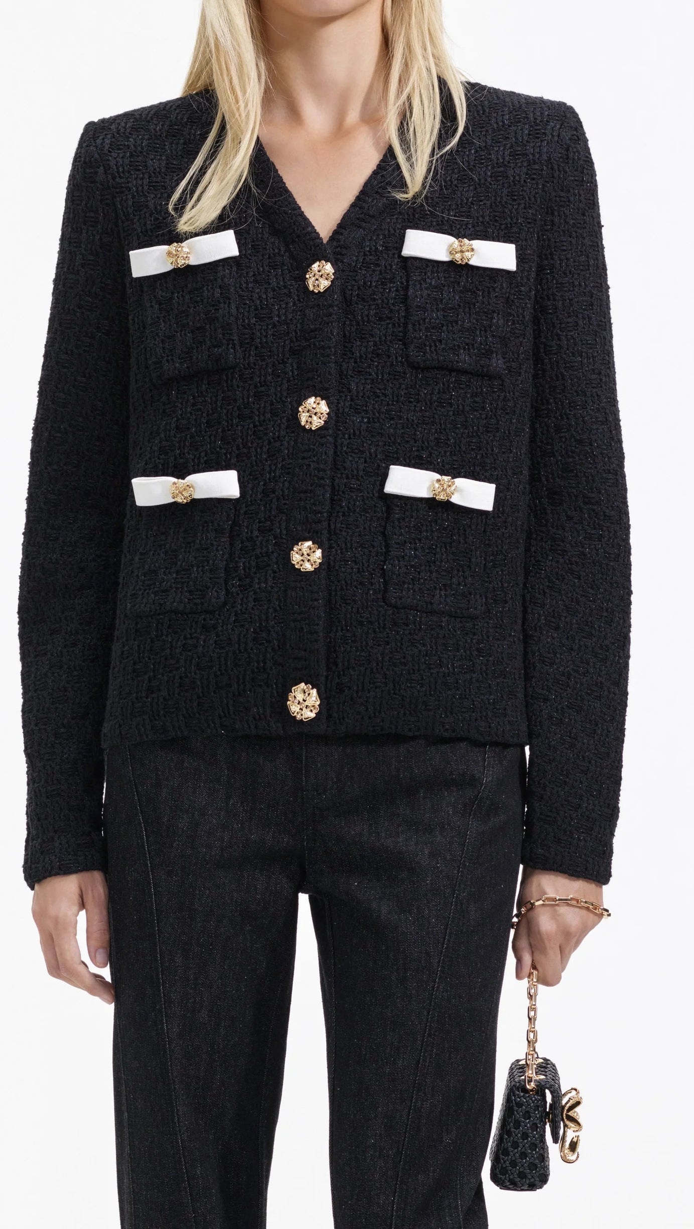 BLACK WEAVE CARDIGAN