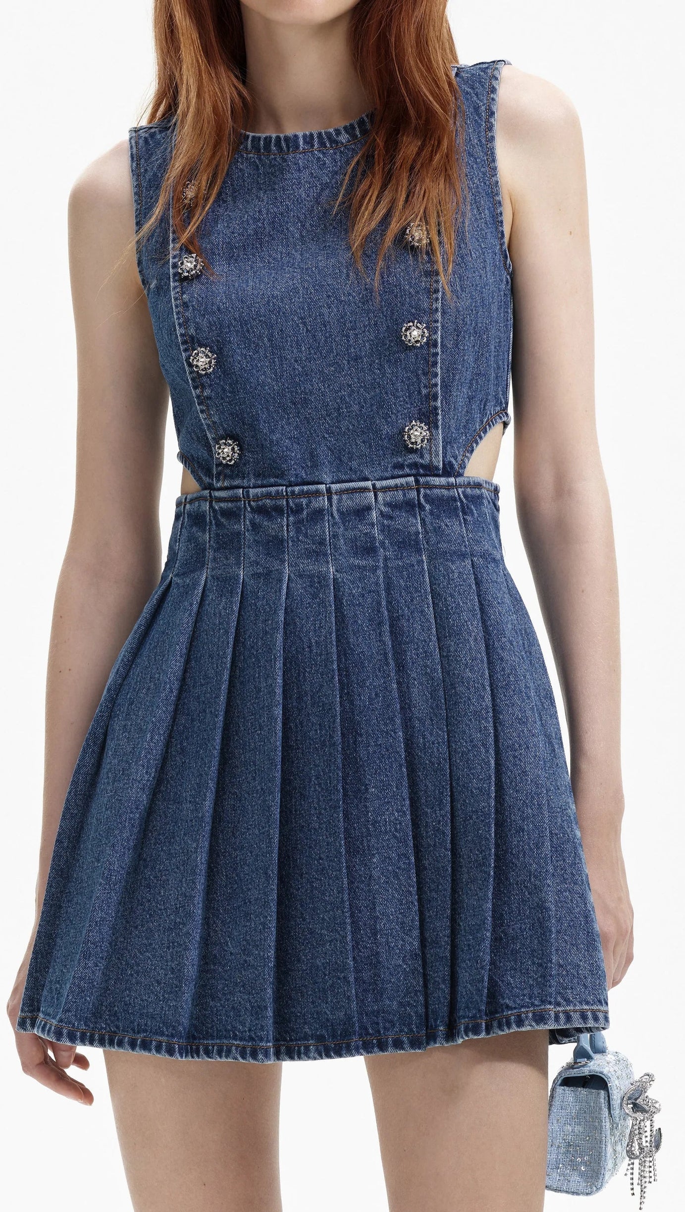 BLUE DENIM CUT-OUT MINI DRESS
