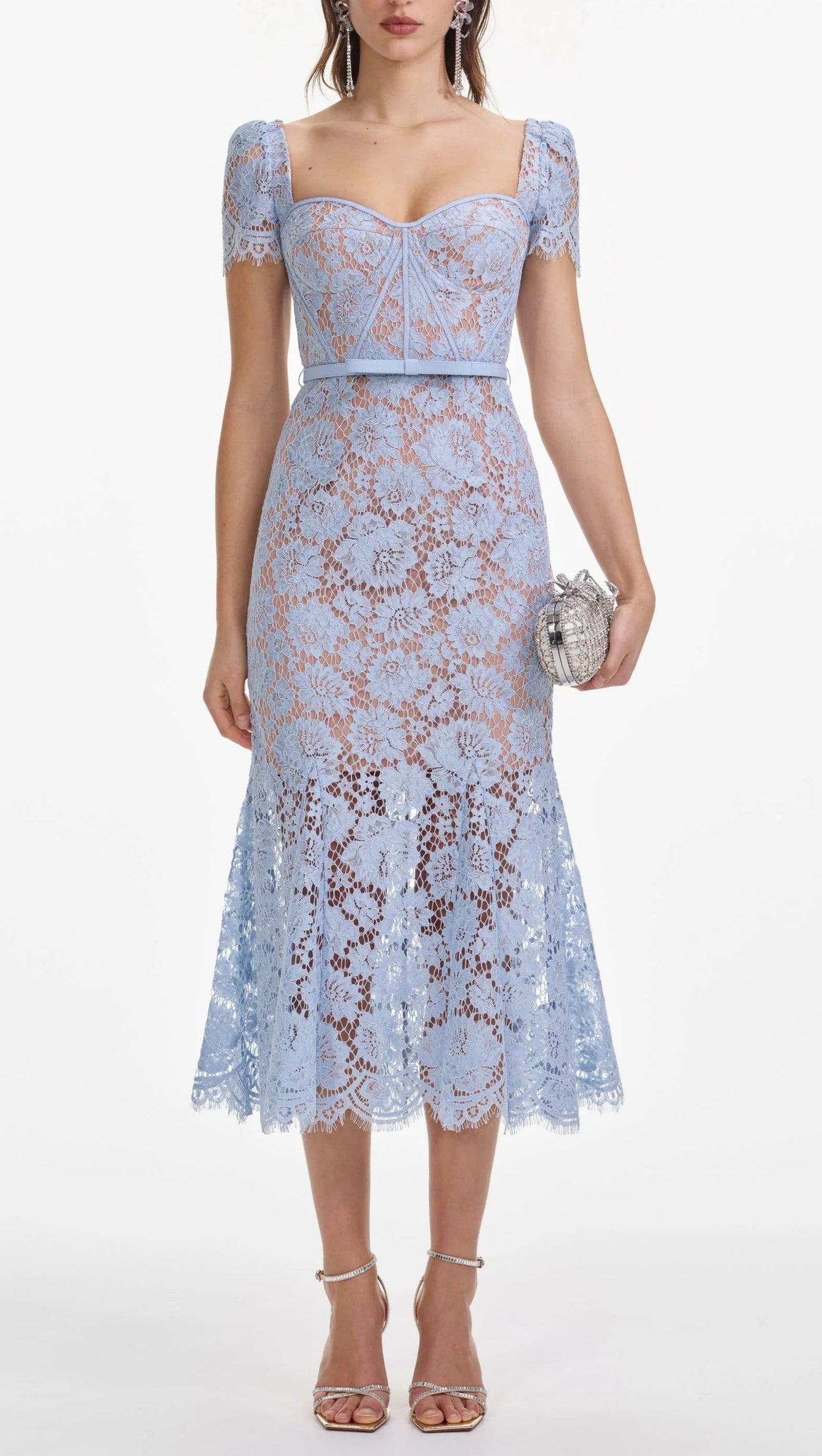 BLUE FINE LACE MIDI DRESS