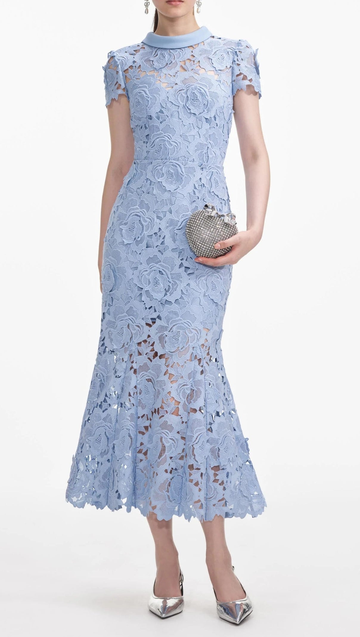 AIIZIE BLUE FLOWER LACE CONTRAST COLLAR MIDI DRESS - product image
