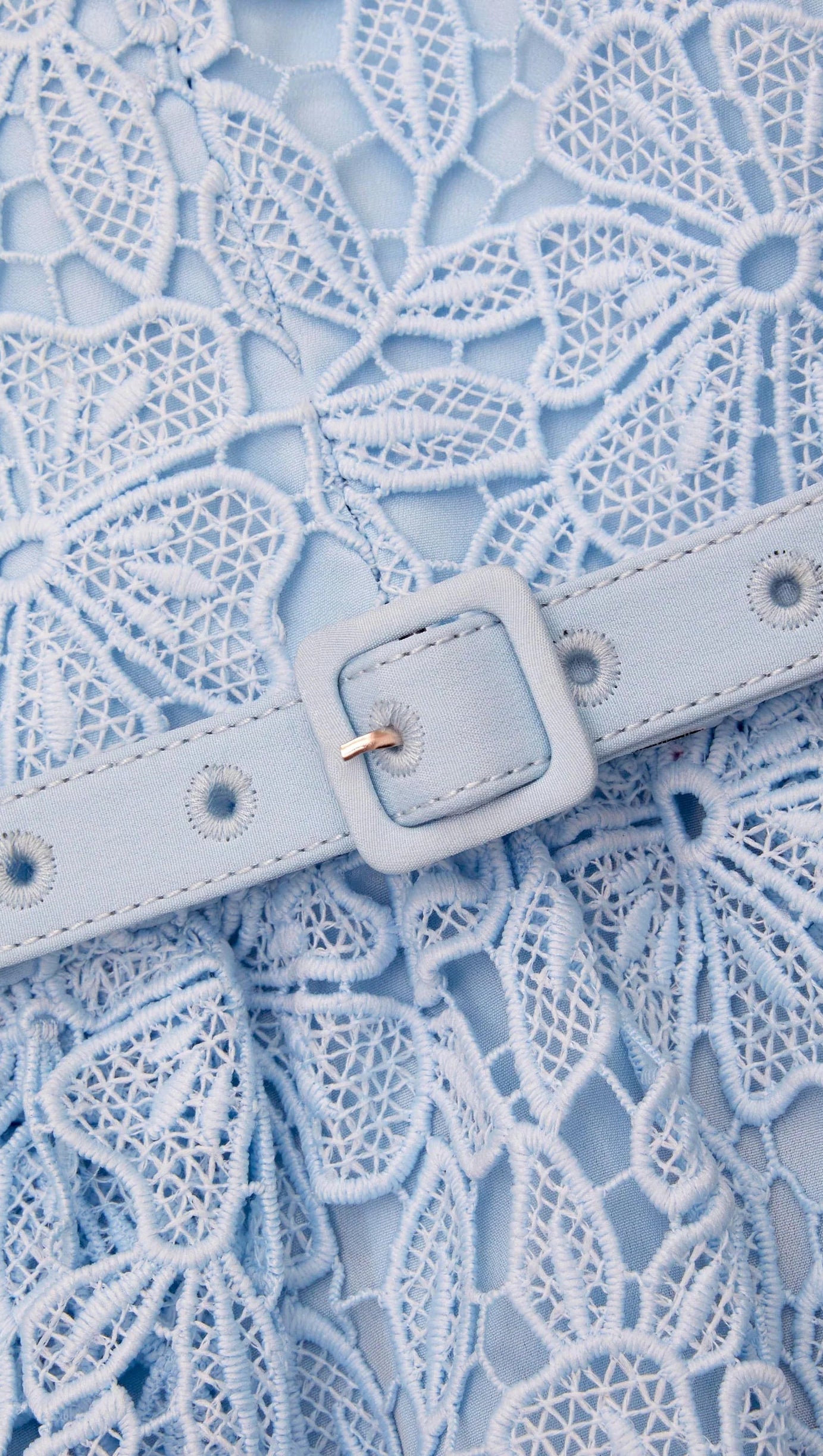 BLUE GUIPURE LACE A LINE MIDI DRESS