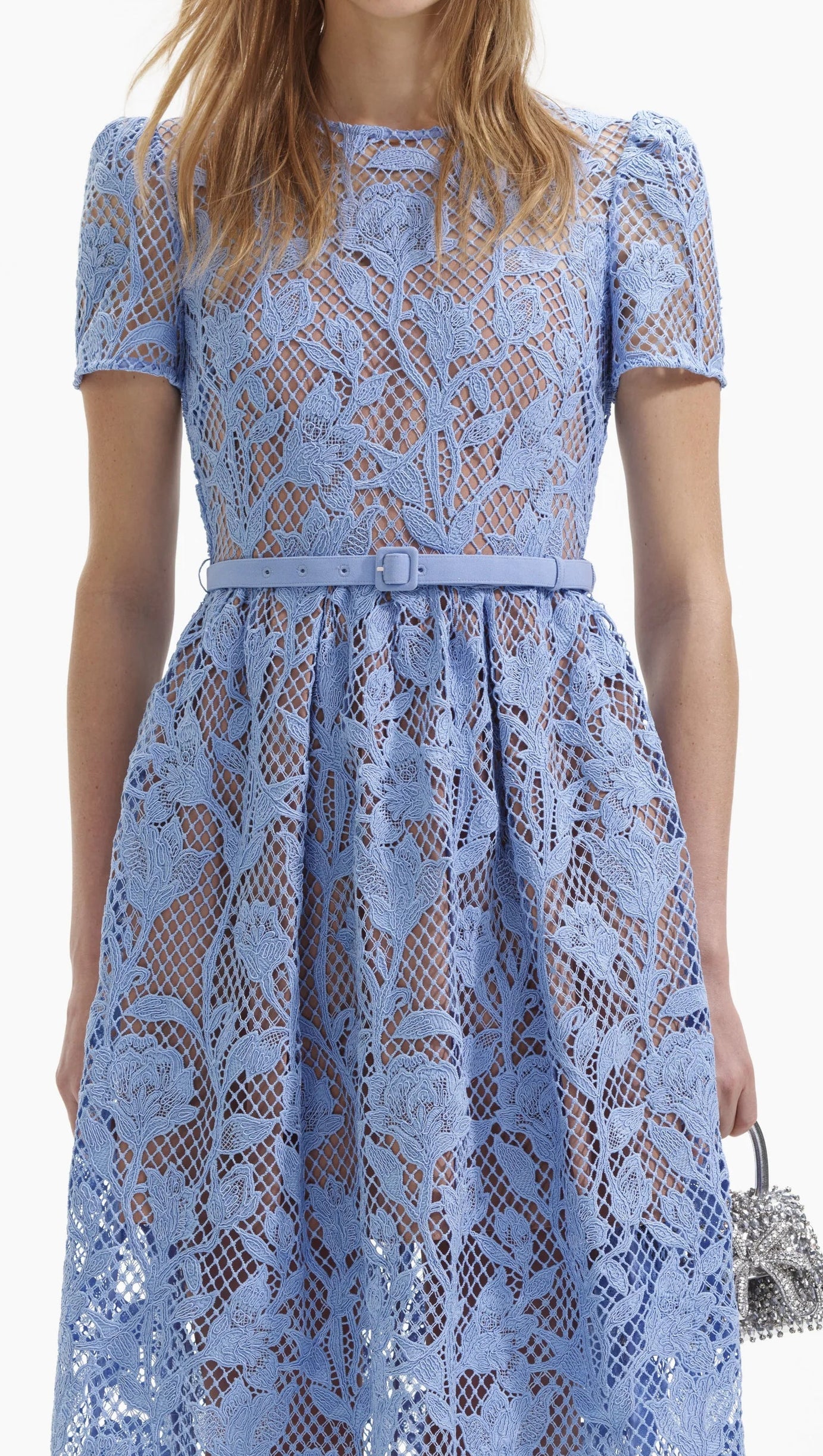 ABITO MIDI IN PIZZO BLU GIGLIO 