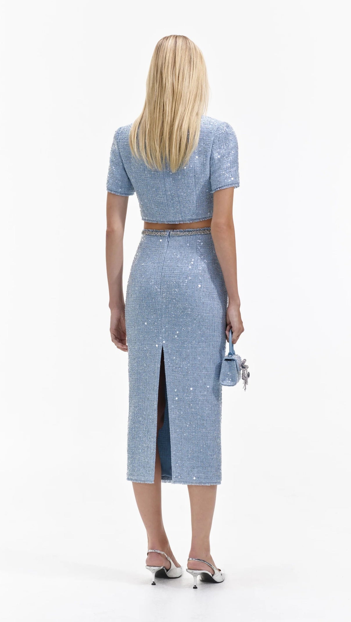 AIIZIE BLUE SEQUIN BOUCLE MIDI SKIRT - product image