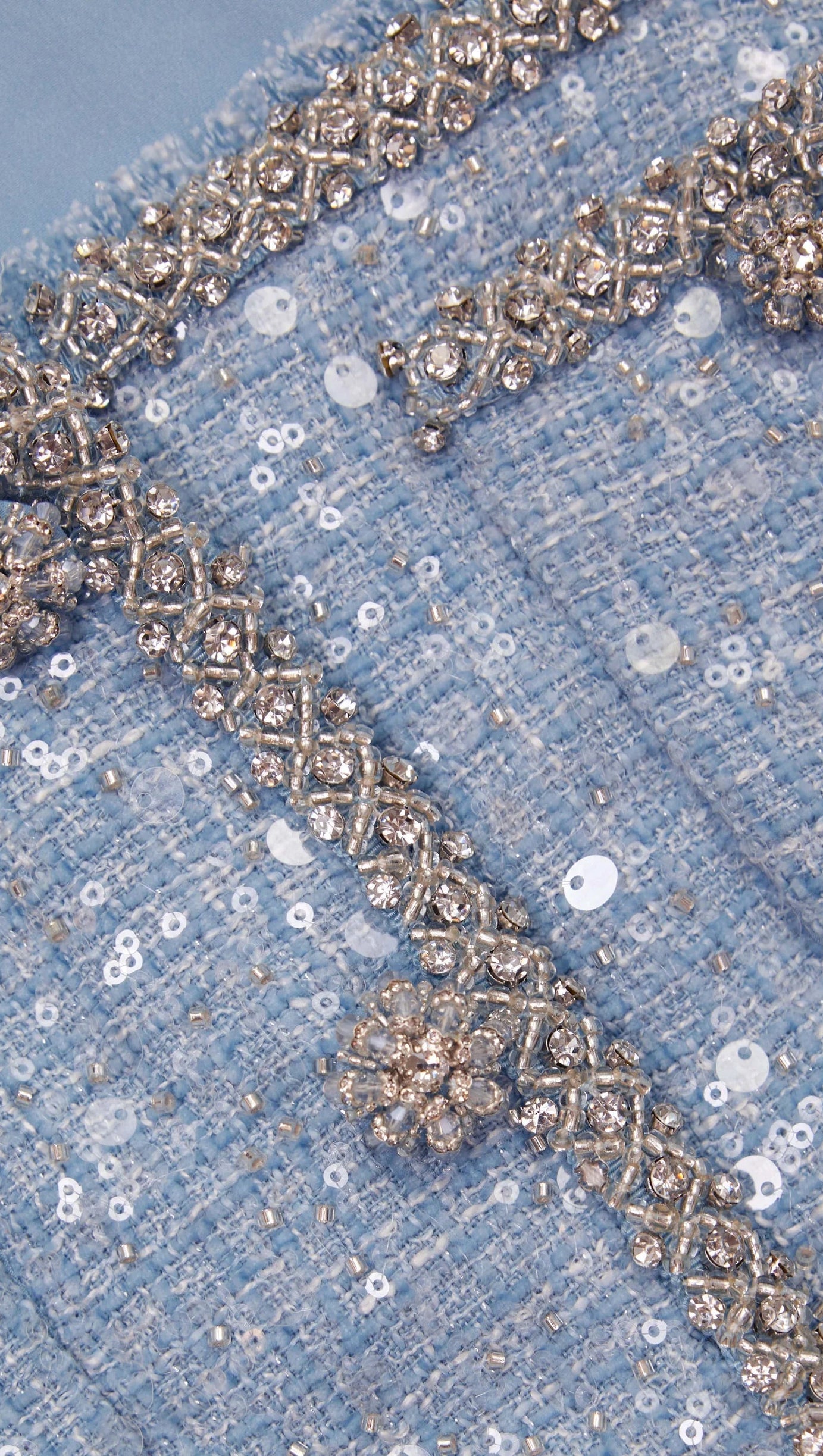 BLUE SEQUIN BOUCLE CROP TOP