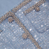 BLUE SEQUIN BOUCLE CROP TOP