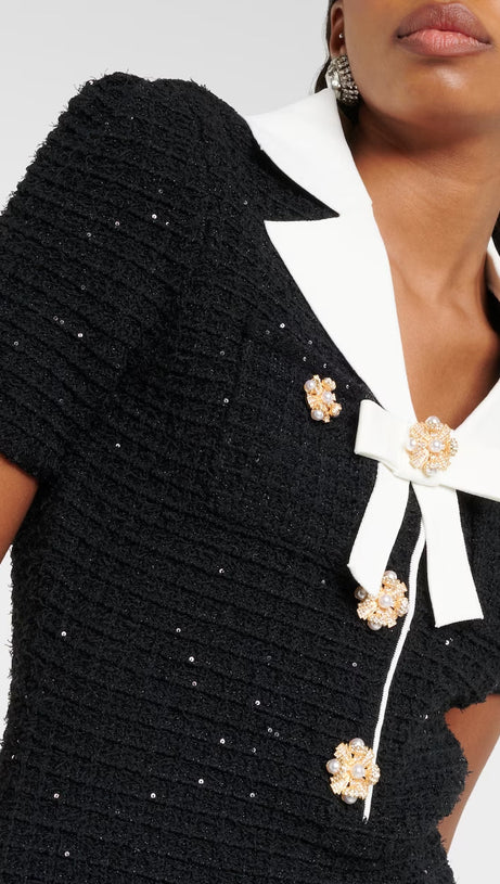 BLACK KNIT BOW MINI DRESS