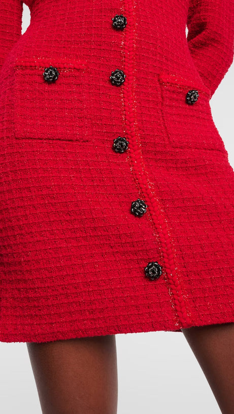 RED KNIT BOW ROUND NECK MINI DRESS