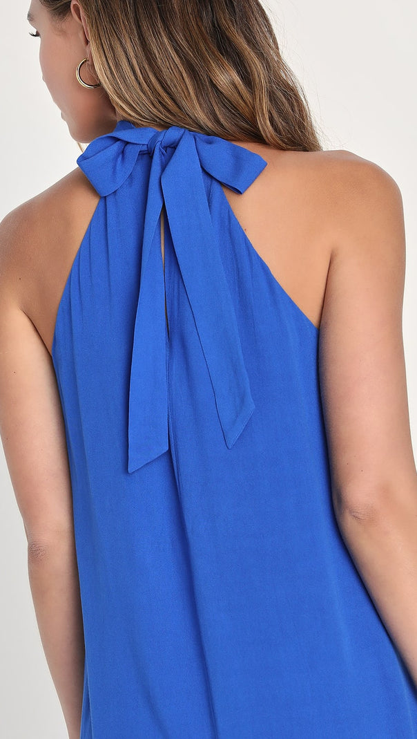 AIIZIE SHIFT HALTER MINI DRESS IN BLUE - product image