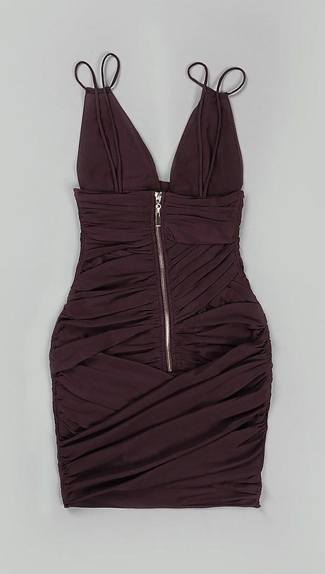 DEEP V RUCHED MESH MINI DRESS