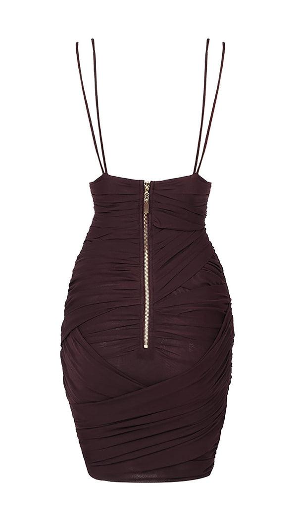DEEP V RUCHED MESH MINI DRESS