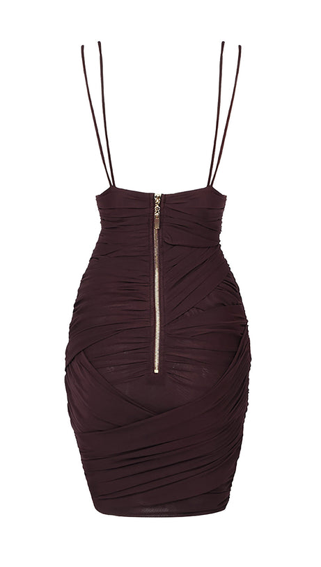 DEEP V RUCHED MESH MINI DRESS