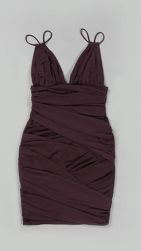 DEEP V RUCHED MESH MINI DRESS