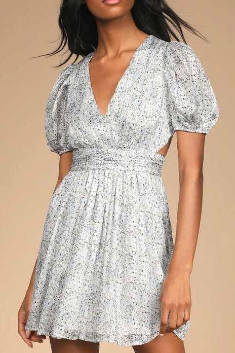 BUDDING LOVE MINI ABITO CON MANICHE A SBUFFO E TAGLIO A STAMPA FLOREALE BIANCA