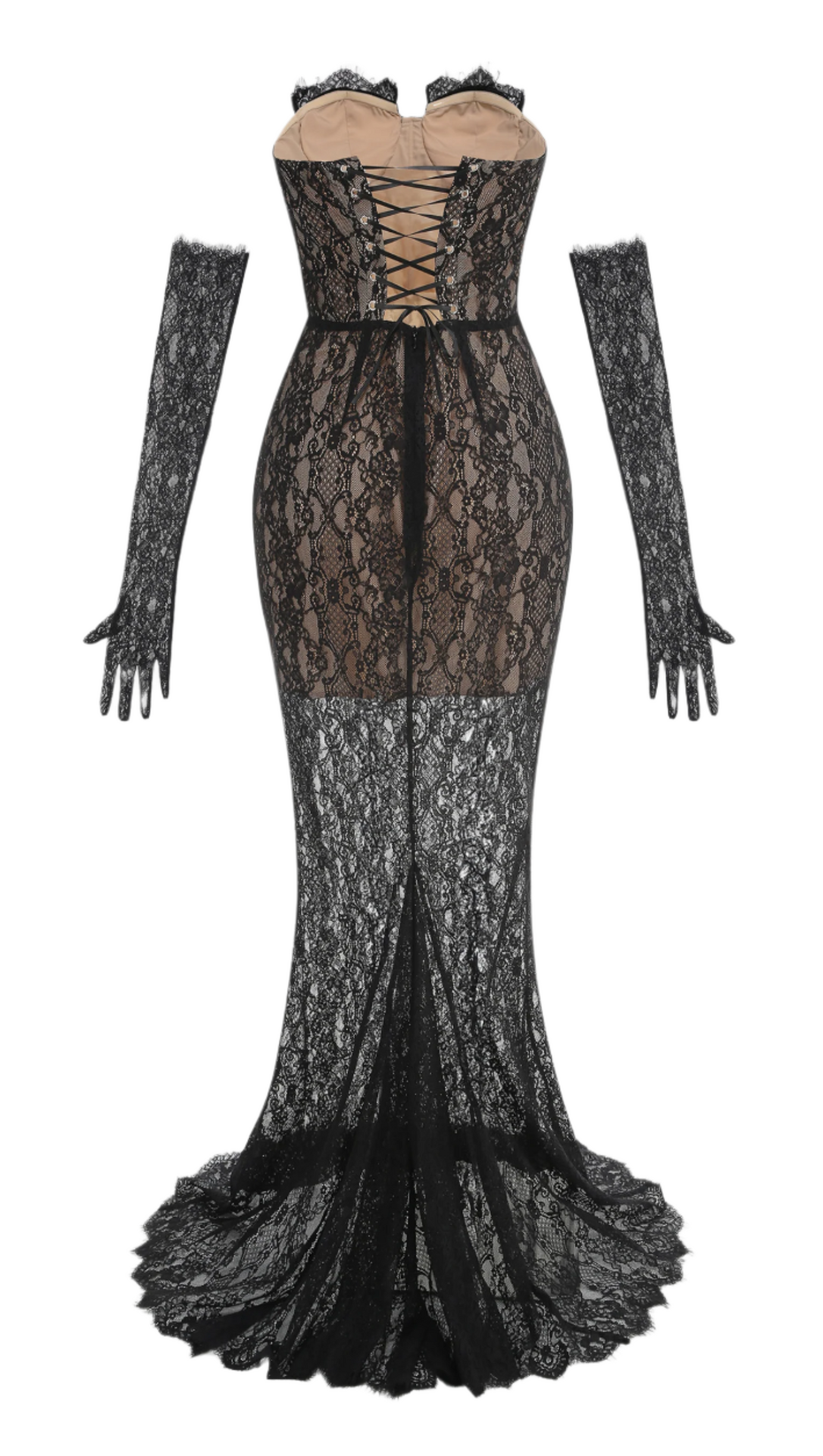 BURLITA STRAPLESS LACE MAXI DRESS