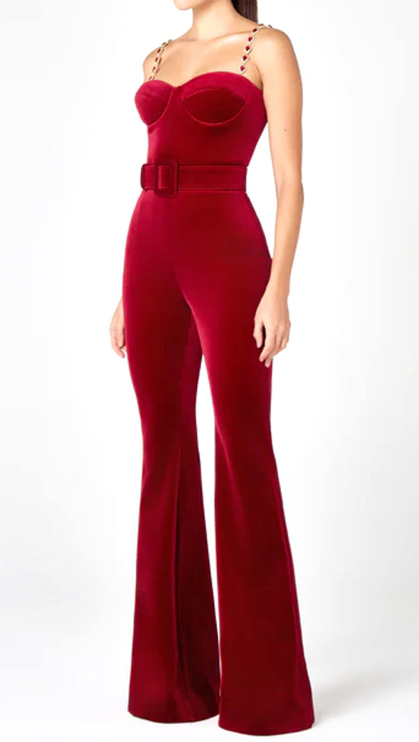AIIZIE KALENE DIAMANTE CHAIN VELVET JUMPSUIT - product image