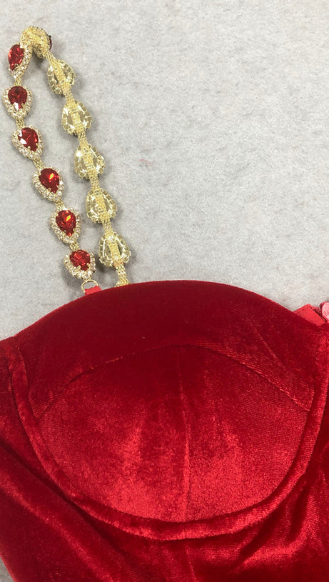 KALENE DIAMANTE CHAIN VELVET JUMPSUIT