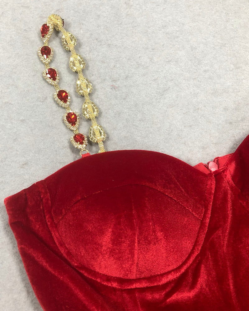 Kalene Diamante Chain Velvet Jumpsuit
