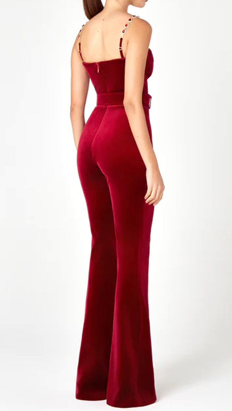 KALENE DIAMANTE CHAIN VELVET JUMPSUIT