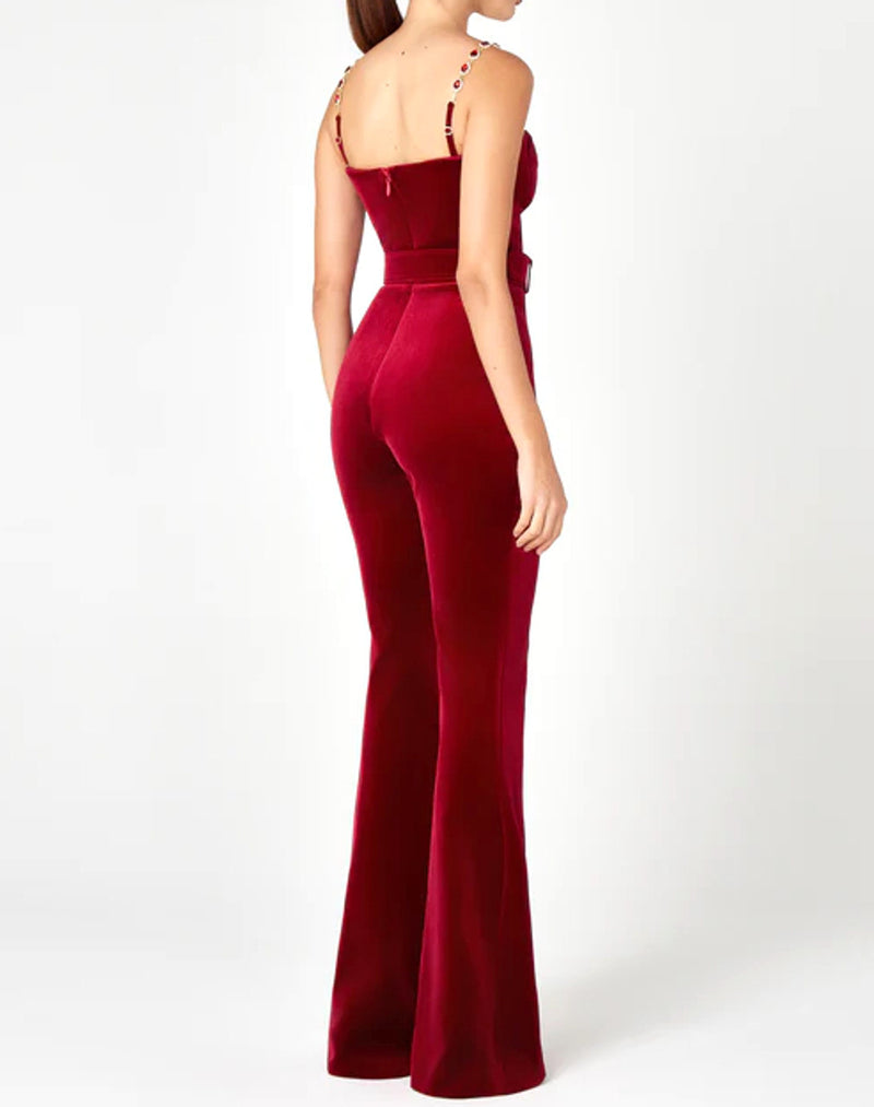 Kalene Diamante Chain Velvet Jumpsuit