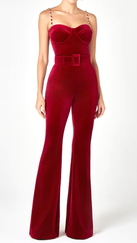 KALENE DIAMANTE CHAIN VELVET JUMPSUIT