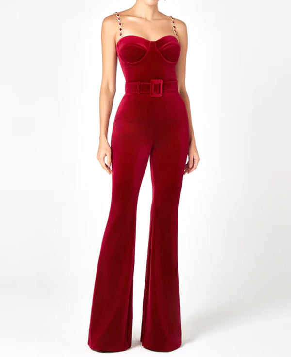 Kalene Diamante Chain Velvet Jumpsuit