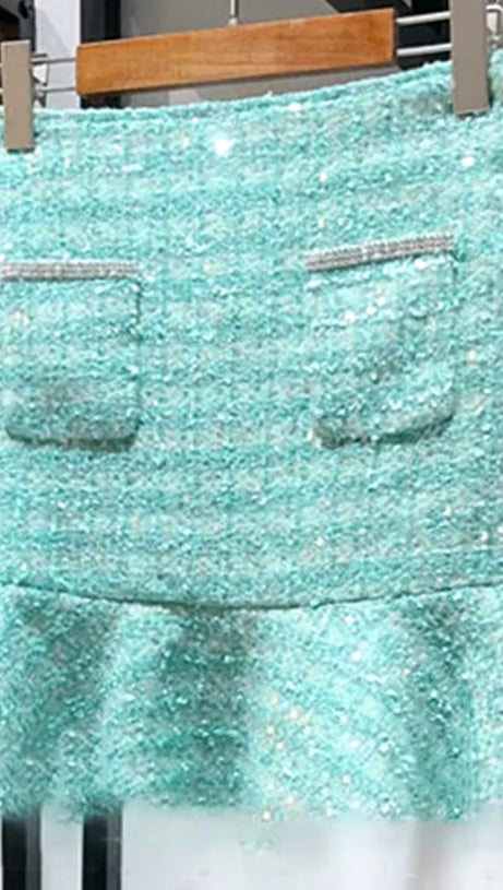 STEPHANIE BOUCLE FEATHER JACKET SUIT IN GREEN