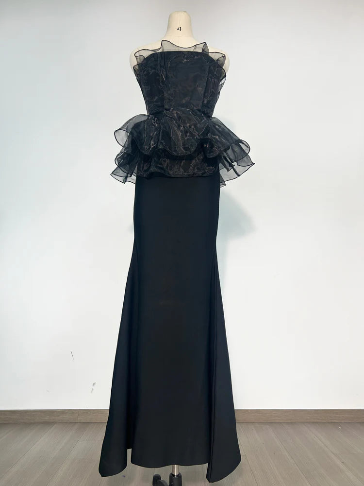 AIIZIE CEDRICA STRAPLESS MESH MAXI BANDAGE DRESS IN BLACK - product image