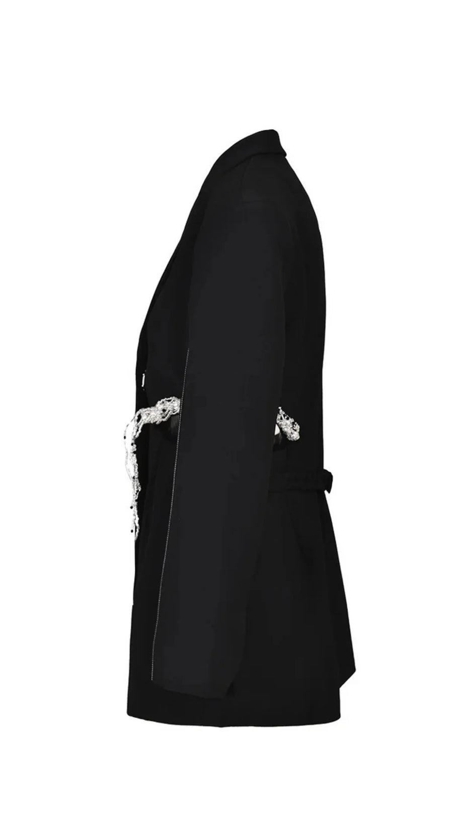 CRYSTAL-EMBELLISHED CUT OUT BLAZER DRESS IN BLACK