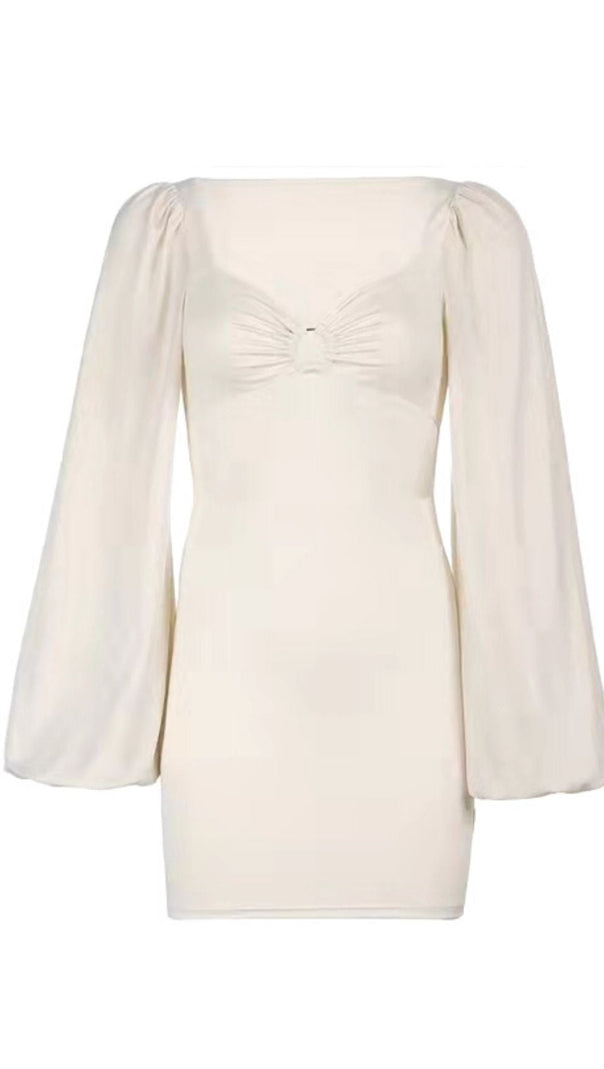AIIZIE CAGE SLEEVE HOLLOW MINI DRESS IN IVORY WHITE - product image