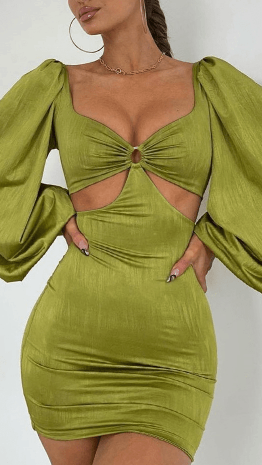 CAGE SLEEVE HOLLOW MINI DRESS IN IVORY WHITE