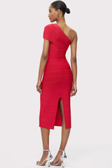 Abigail one-shoulder bandage midi Dress in rio red