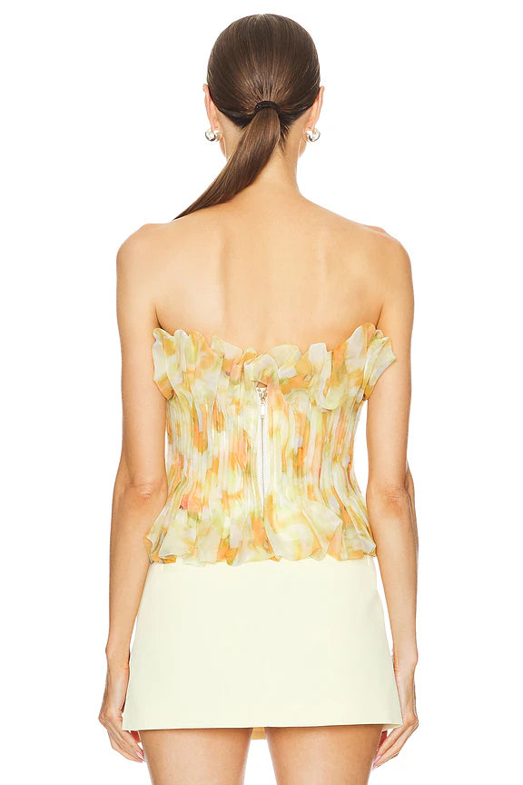 AIIZIE PRINT RUFFLE TRIM TOP IN YELLOW - product image