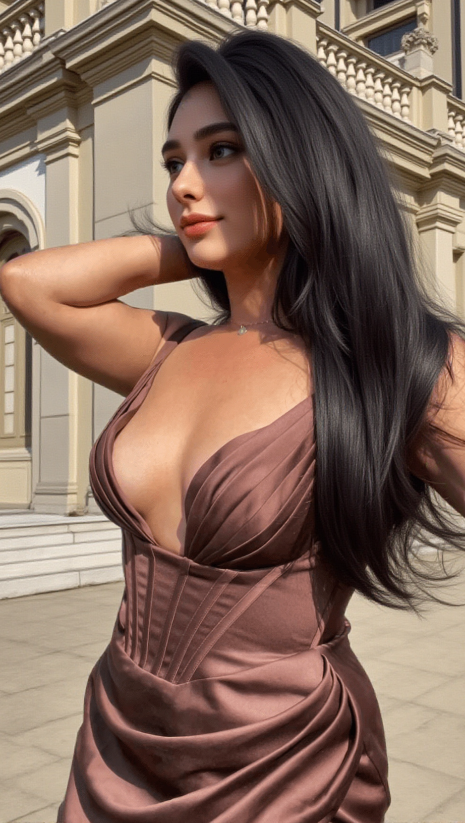 SATIN CORSET MINI DRESS IN CHOCOLATE