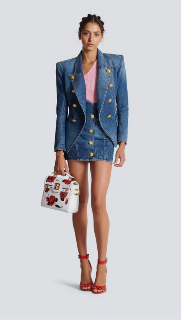 AIIZIE DENIM TULIP MINI DRESS WITH BUTTONS IN NAVY - product image