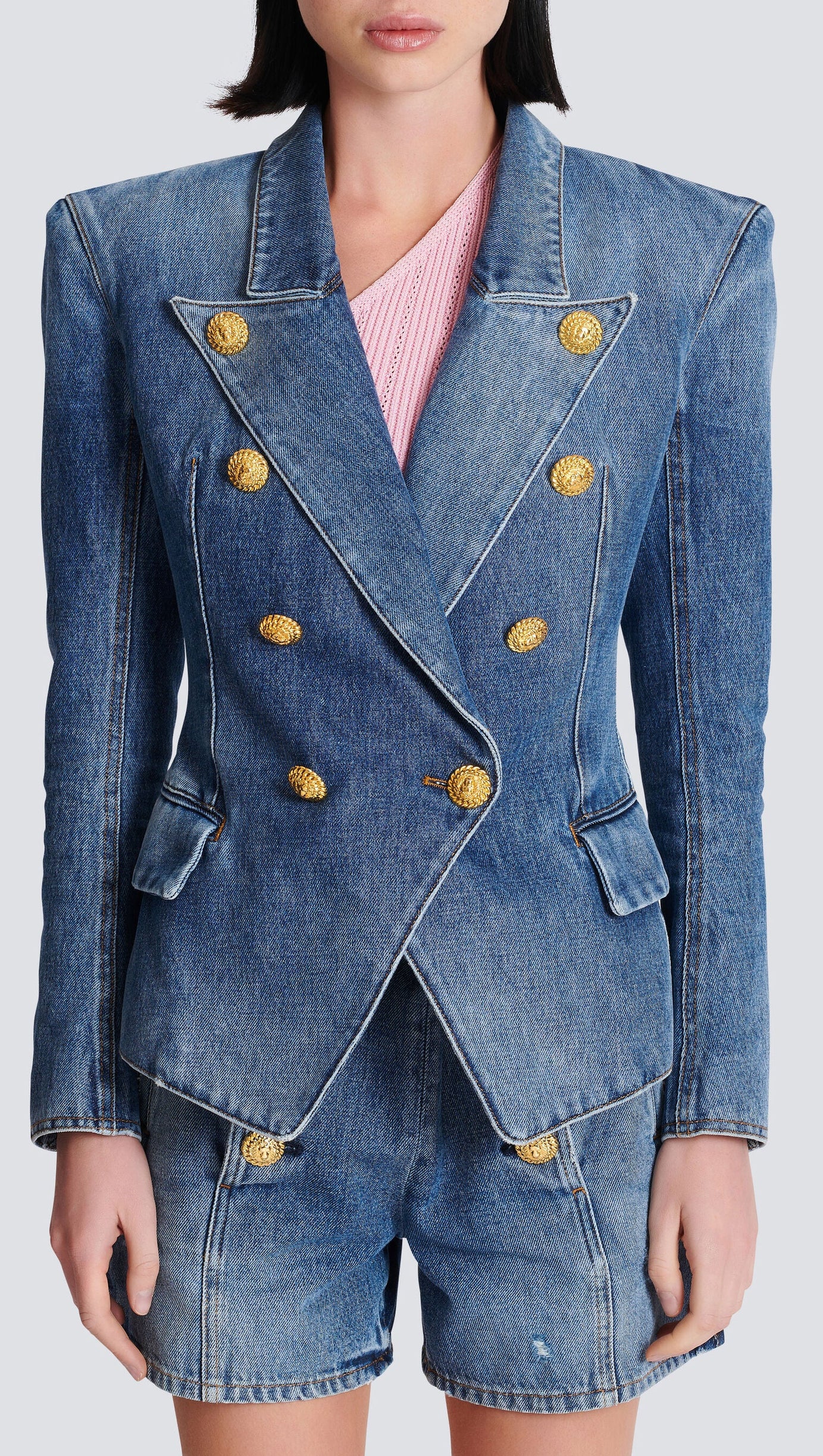 8-BUTTON DENIM JACKET IN NAVY