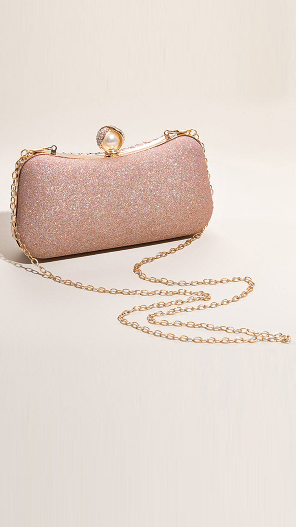 POCHETTE DA FESTA CON PERLINE GLITTER BLUSH