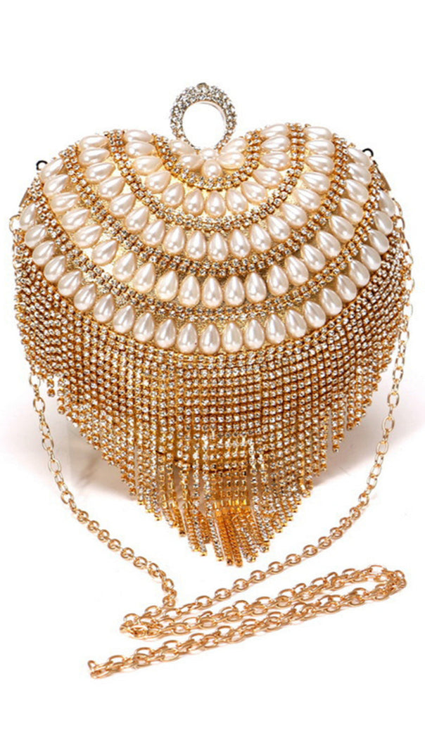 AIIZIE CHAMPAGNE BEADED PEARLS PARTY CLUTCH - product image