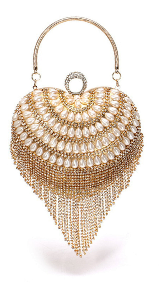 AIIZIE CHAMPAGNE BEADED PEARLS PARTY CLUTCH - product image