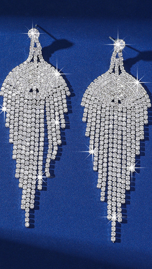 AIIZIE GLITTER SILVER TASSEL RHINESTONE DANGLE EARRINGS - product image