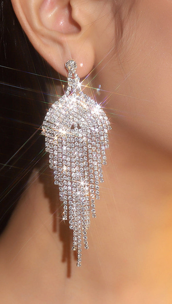AIIZIE GLITTER SILVER TASSEL RHINESTONE DANGLE EARRINGS - product image
