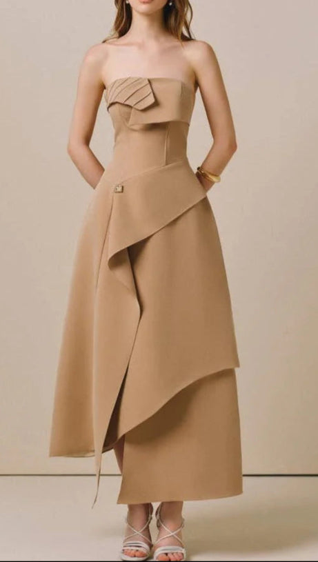 HIGH WAIST SLIM IRREGULAR TUBE TOP MIDI DRESS