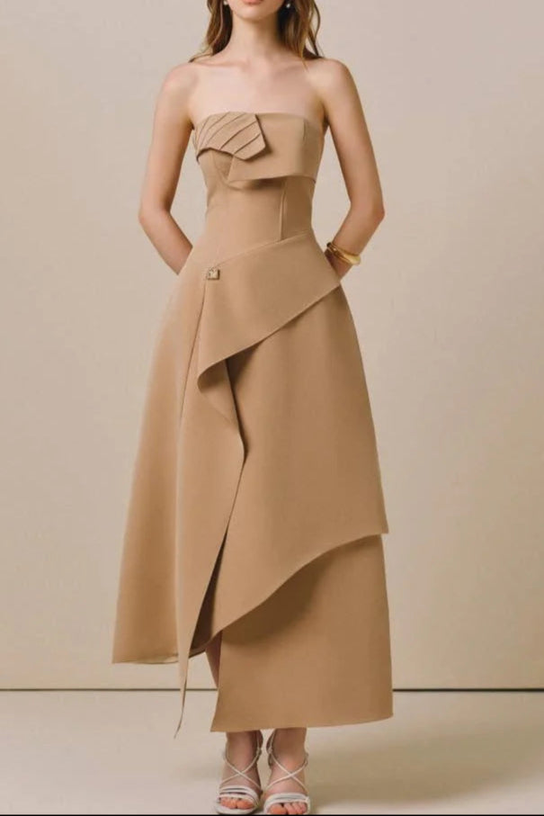 AIIZIE HIGH WAIST SLIM IRREGULAR TUBE TOP MIDI DRESS - product image